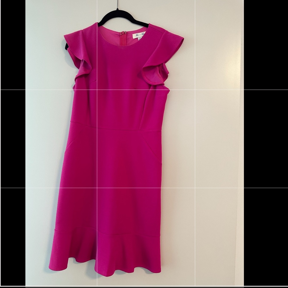 HOT PINK SLEEVELESS RUFFLE DRESS
